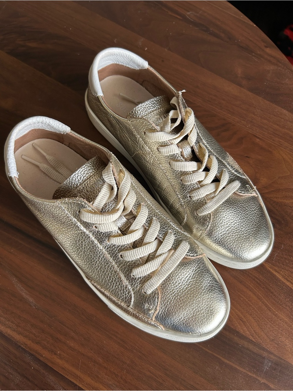 Soludos Ibiza Classic Leather Sneaker Platinum Gold Women's Size 8